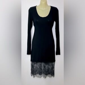 NWT BCBGMAXAZRIA Black Livi Long Sleeve Dress with Lace Trim size XS